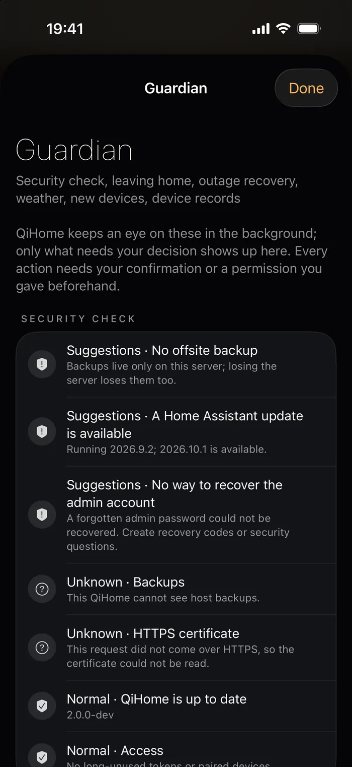 Guardian on iPhone: every item of the safety check-up