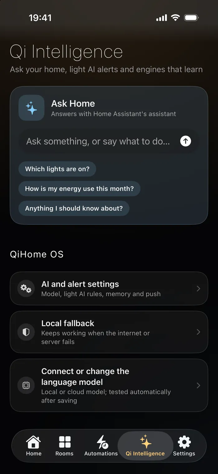 Qi Intelligence on iPhone: Ask your home and suggested questions